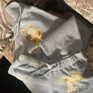 Light Blue thermal sweat shorts with sweatshirt with Heart Design Boys Lie Set